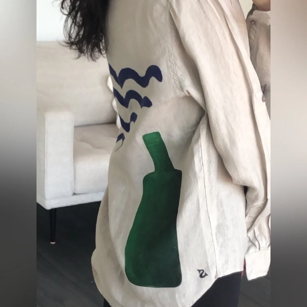 Linen handpainted button-up - Picture 4 of 5